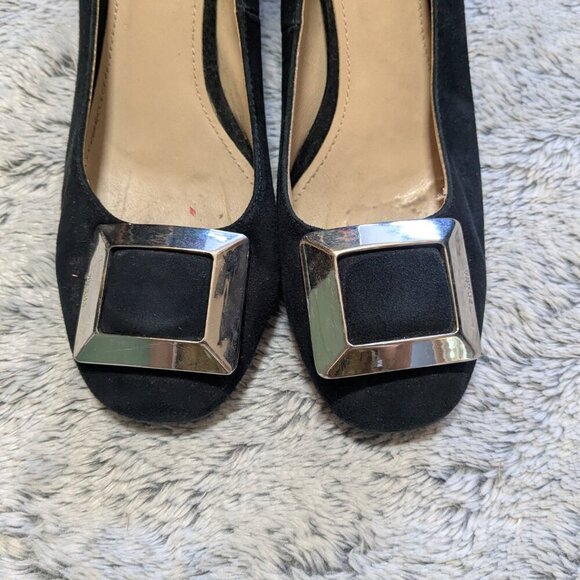 Prada Suede Heels Black Block Heels Buckle Size 40 US 10 - Picture 4 of 10